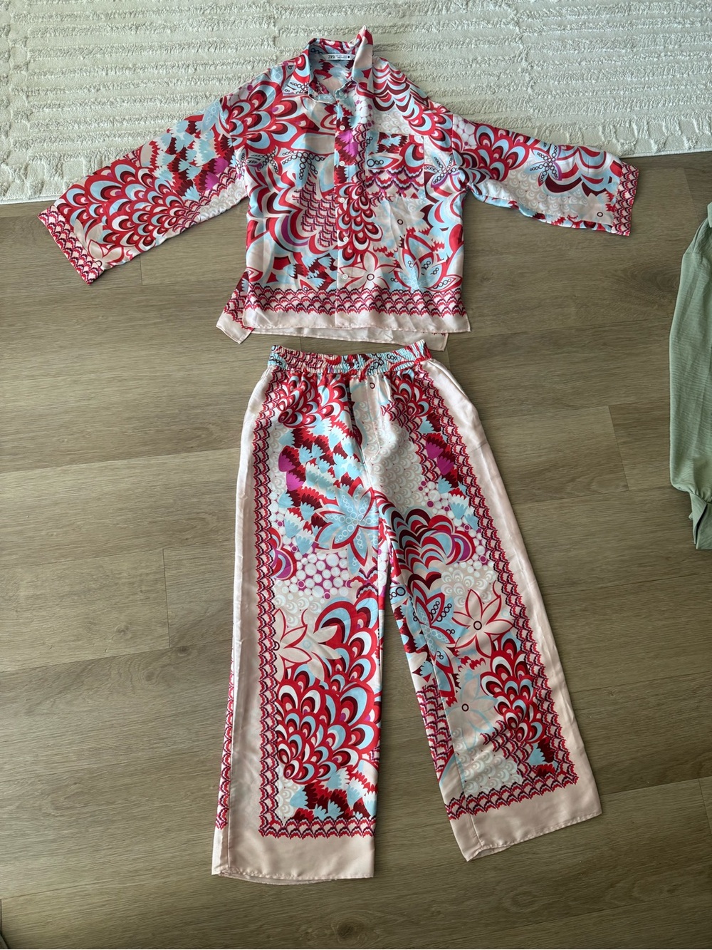 Zara Pink Red & Light Blue Floral-Print Pajama Set